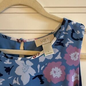 LOFT blue chiffon floral swing dress